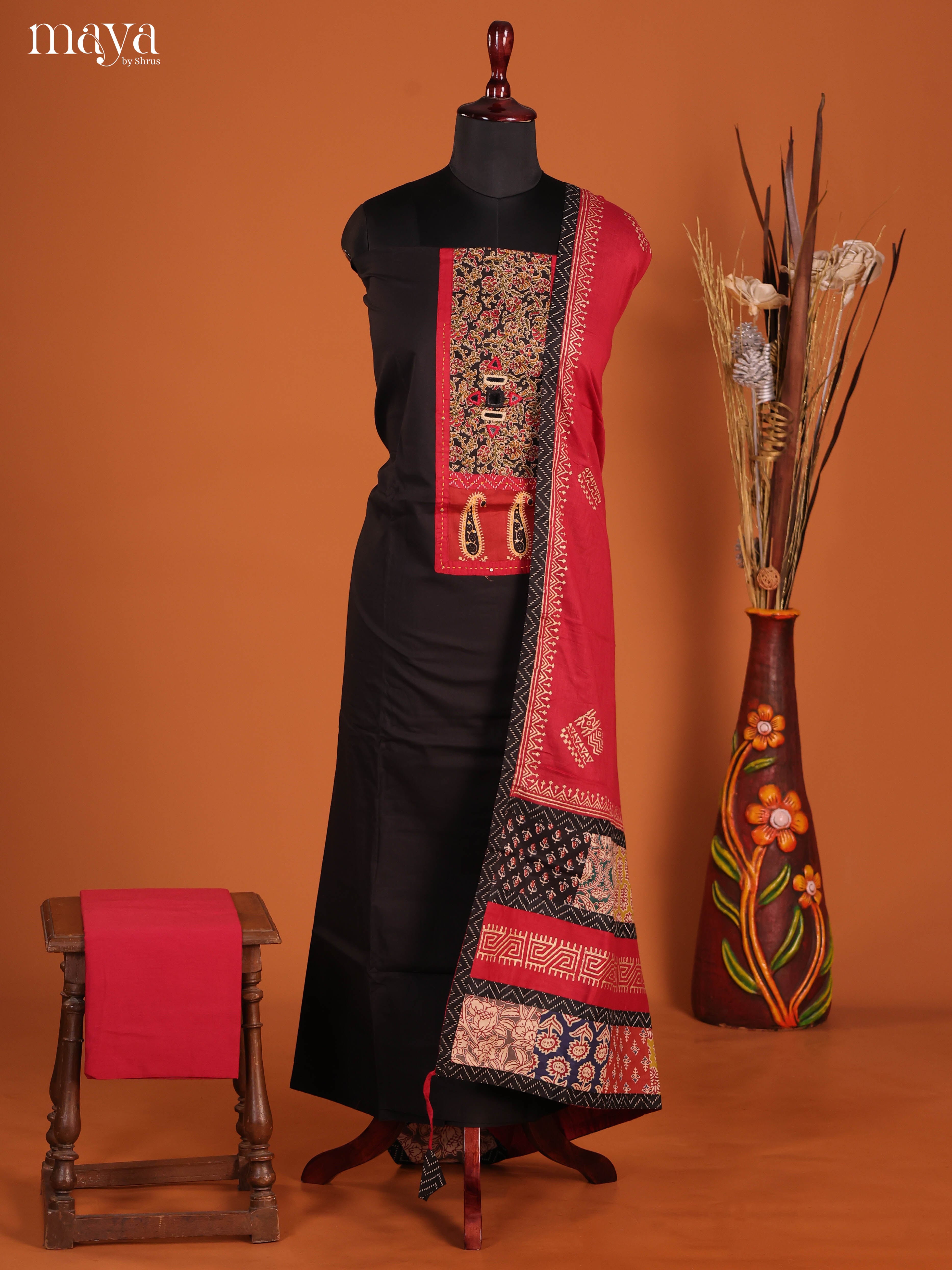 Black & Red-Ajrakh Salwar Unstitch