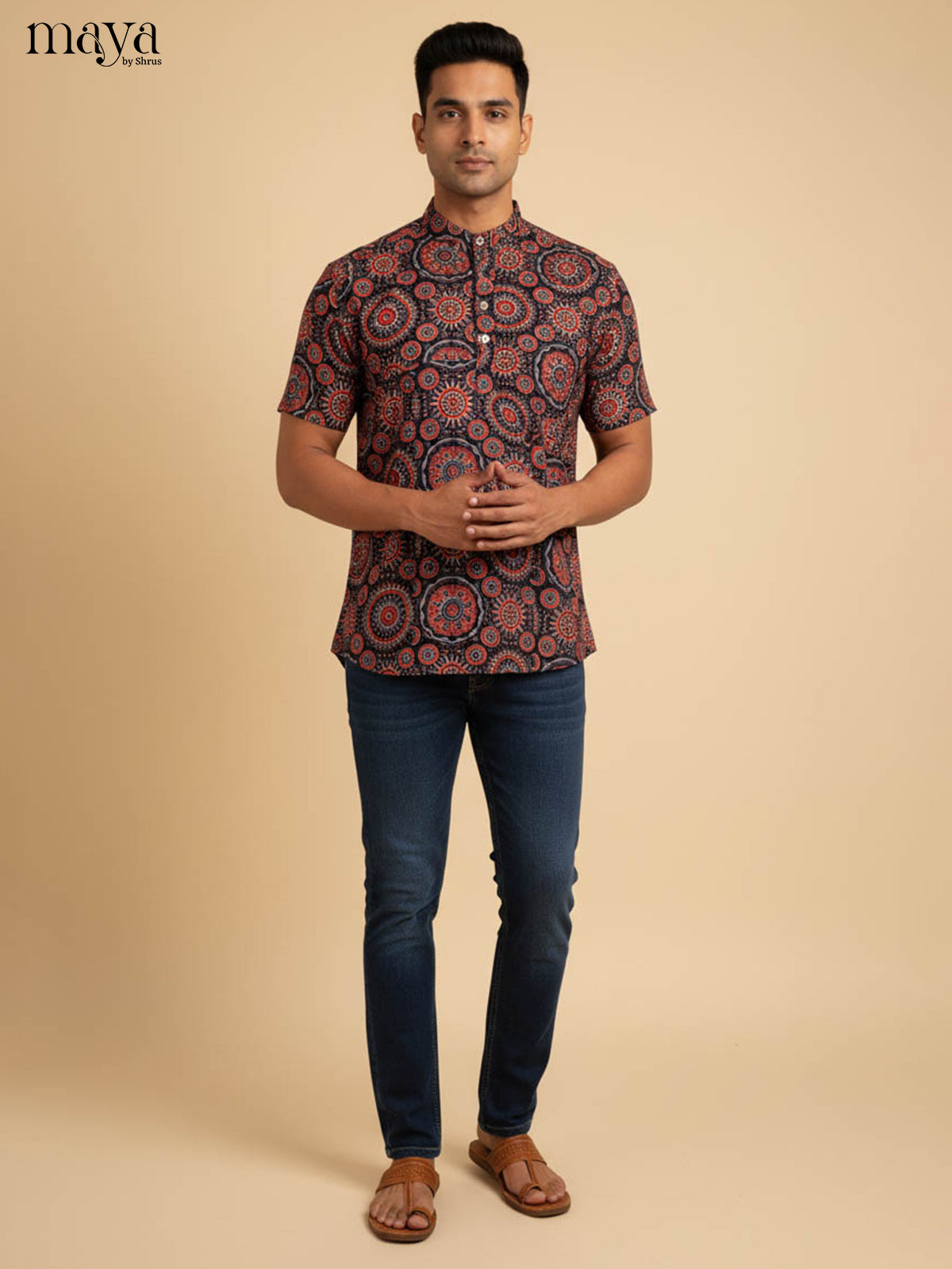 Black With Red -Readymade Mens Kurta