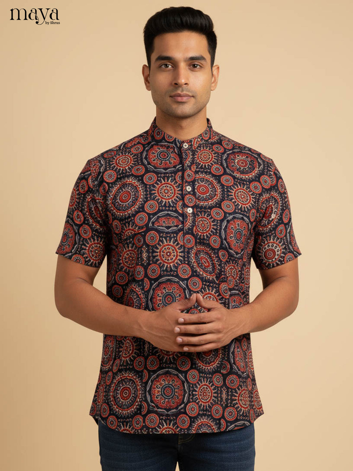 Black With Red -Readymade Mens Kurta