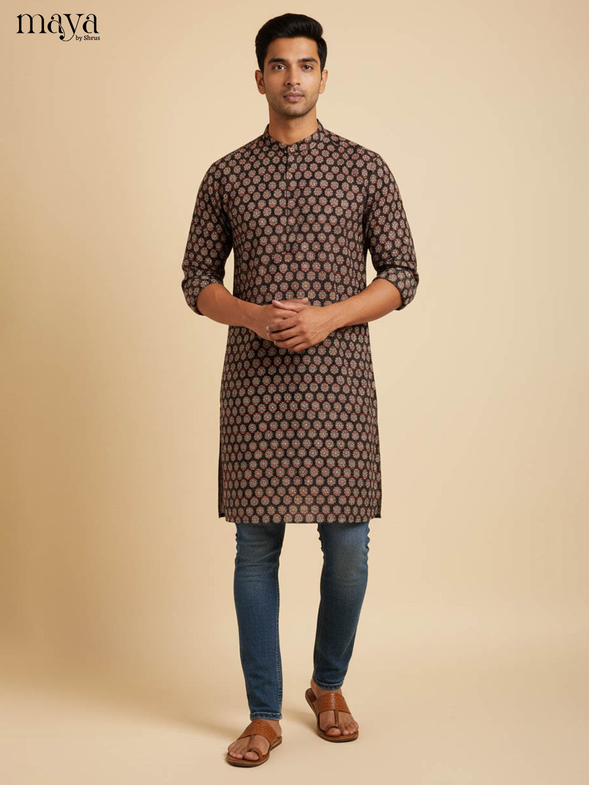 Black-Readymade Mens Kurta