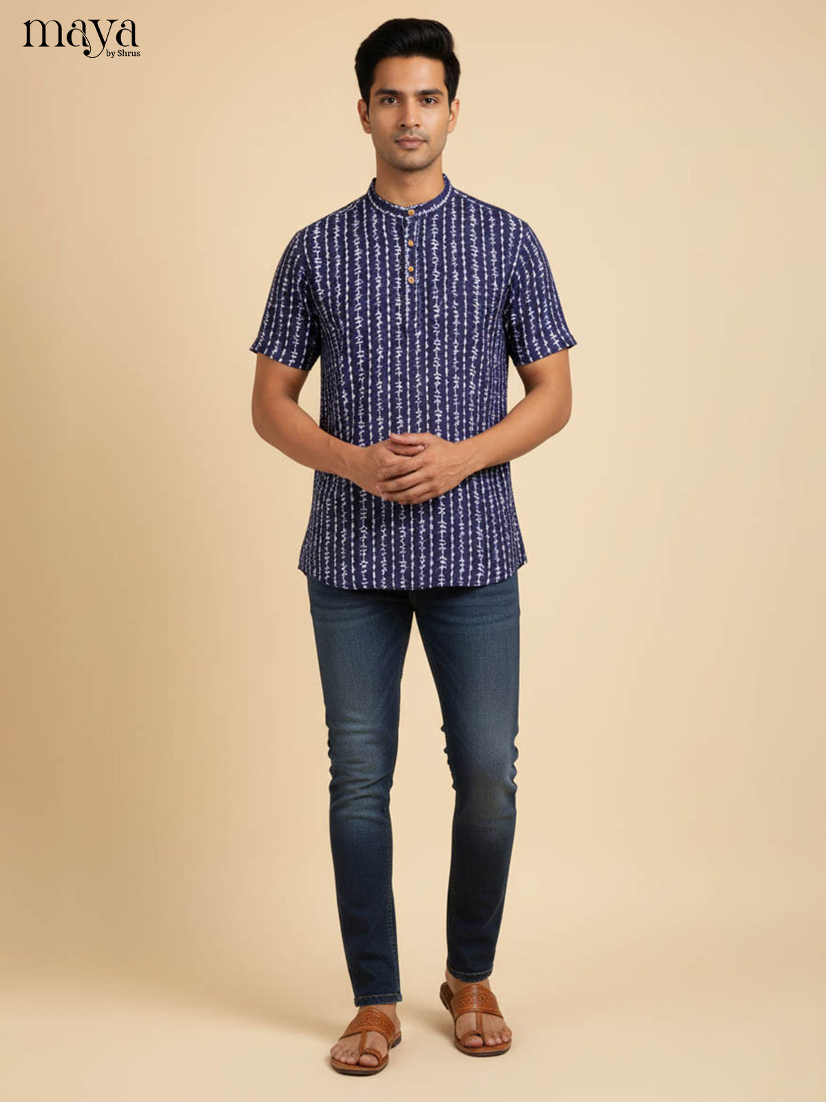 Blue-Readymade Mens Kurta