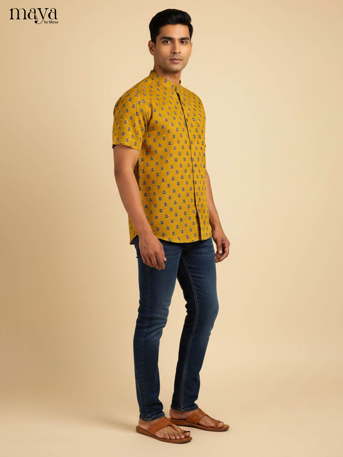 Mustard-Readymade Mens Kurta