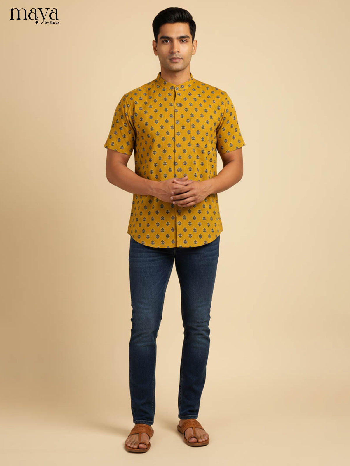 Mustard-Readymade Mens Kurta