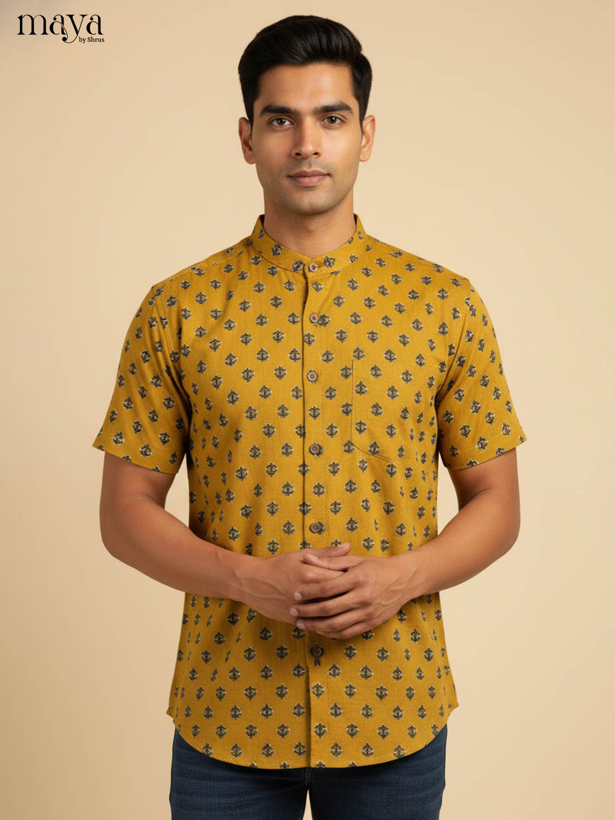 Mustard-Readymade Mens Kurta
