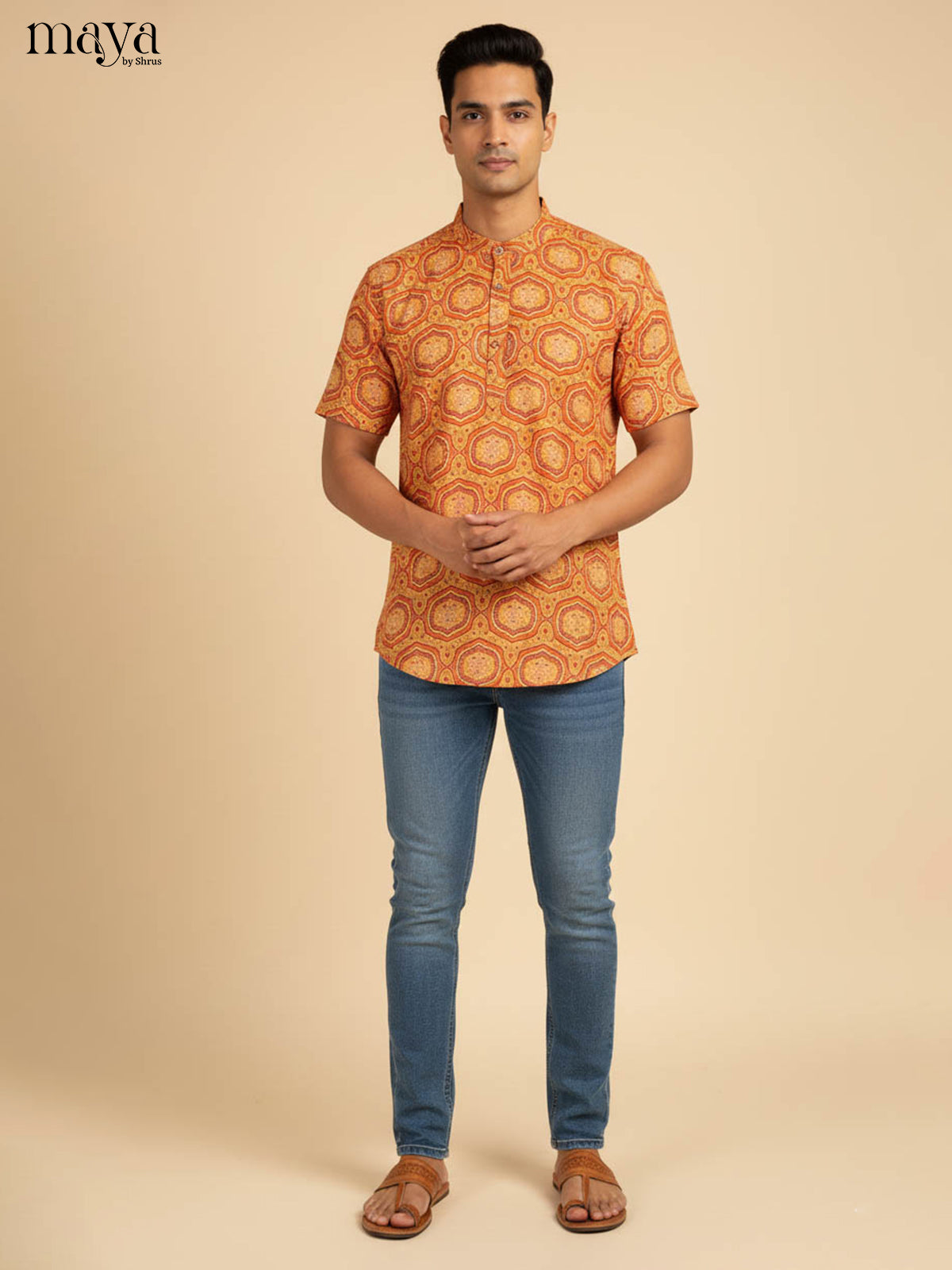 Mustard-Readymade Mens Kurta