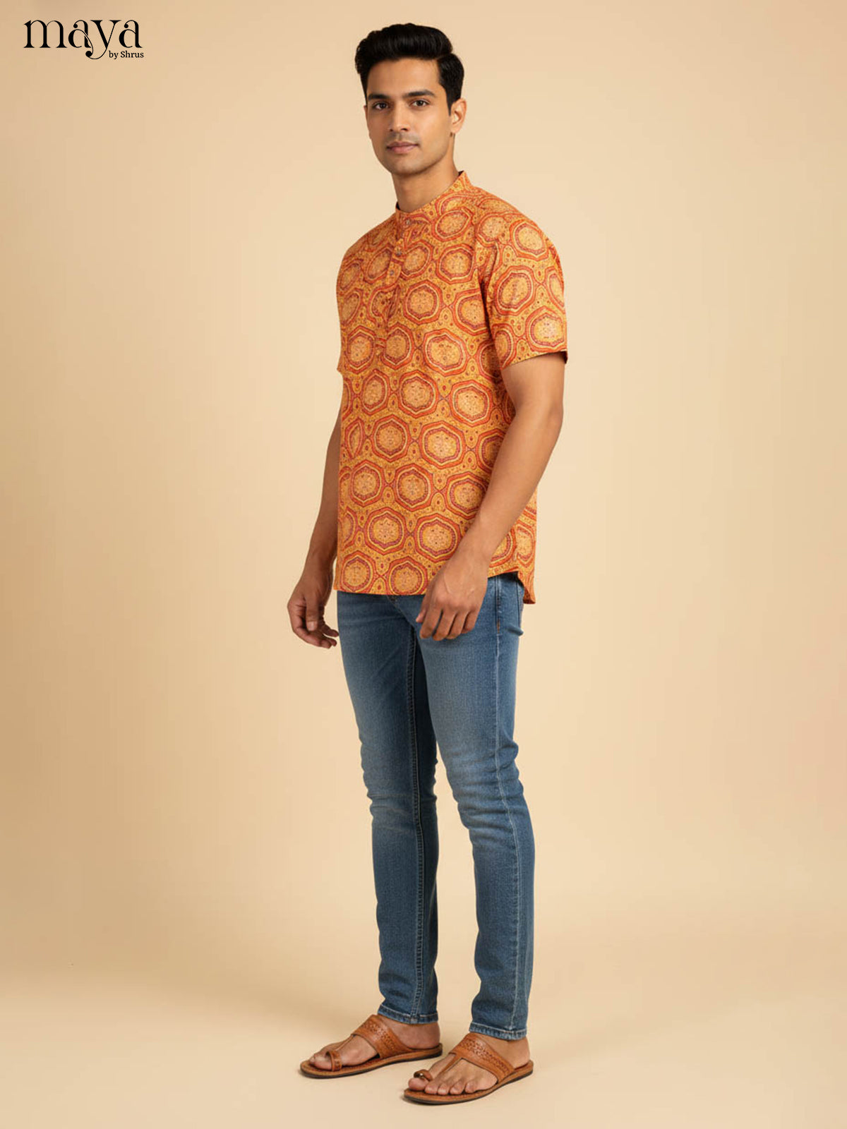 Mustard-Readymade Mens Kurta