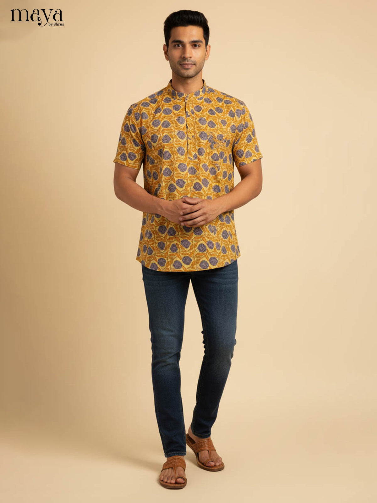 Mustard-Readymade Mens Kurta