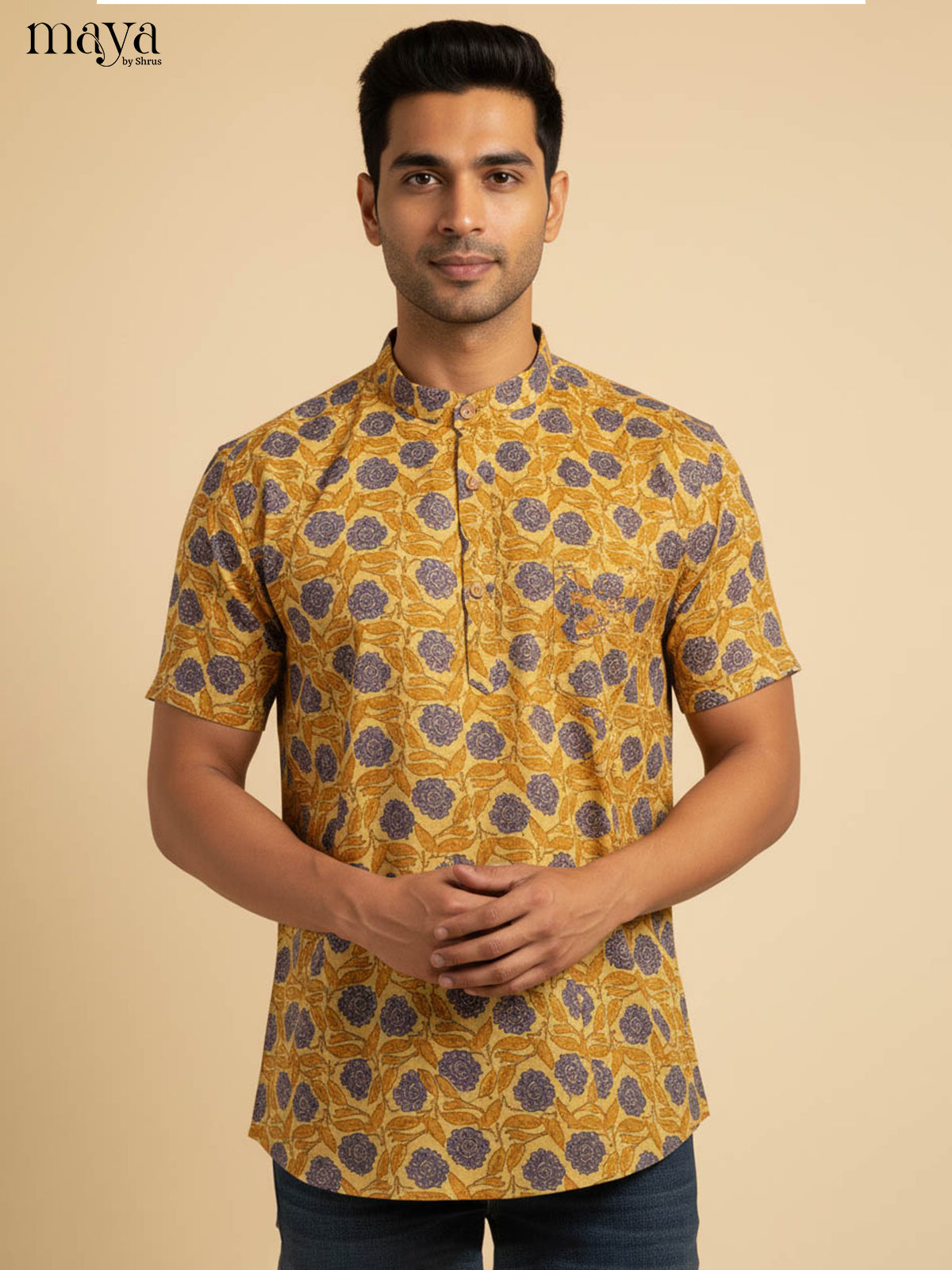 Mustard-Readymade Mens Kurta
