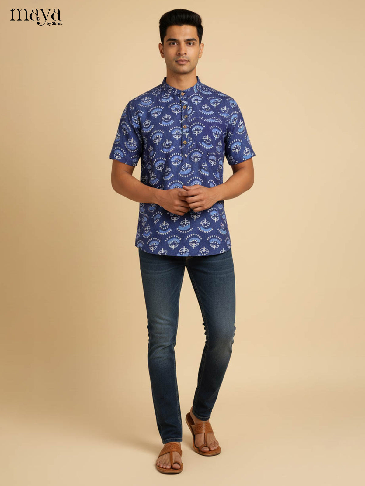 Blue-Readymade Mens Kurta