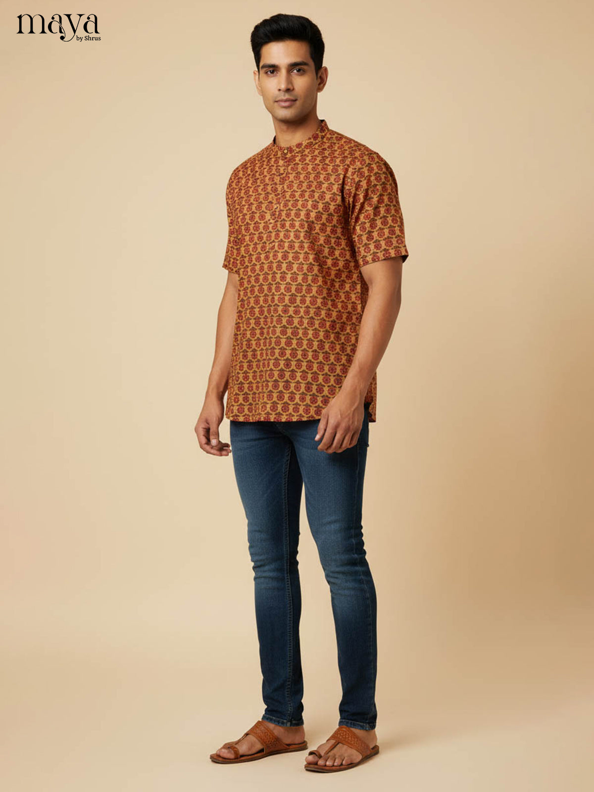 Mustard-Readymade Mens Kurta