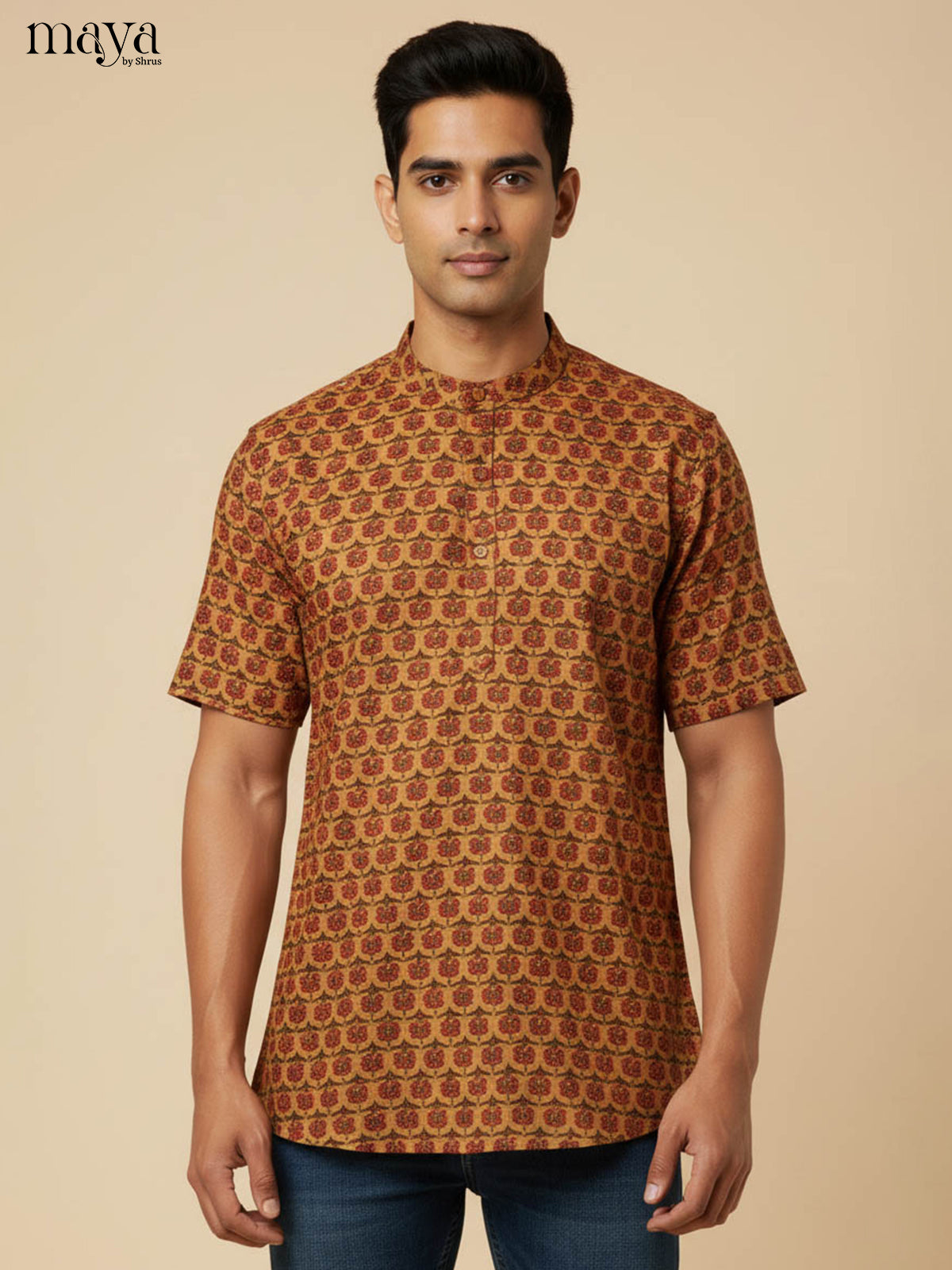 Mustard-Readymade Mens Kurta
