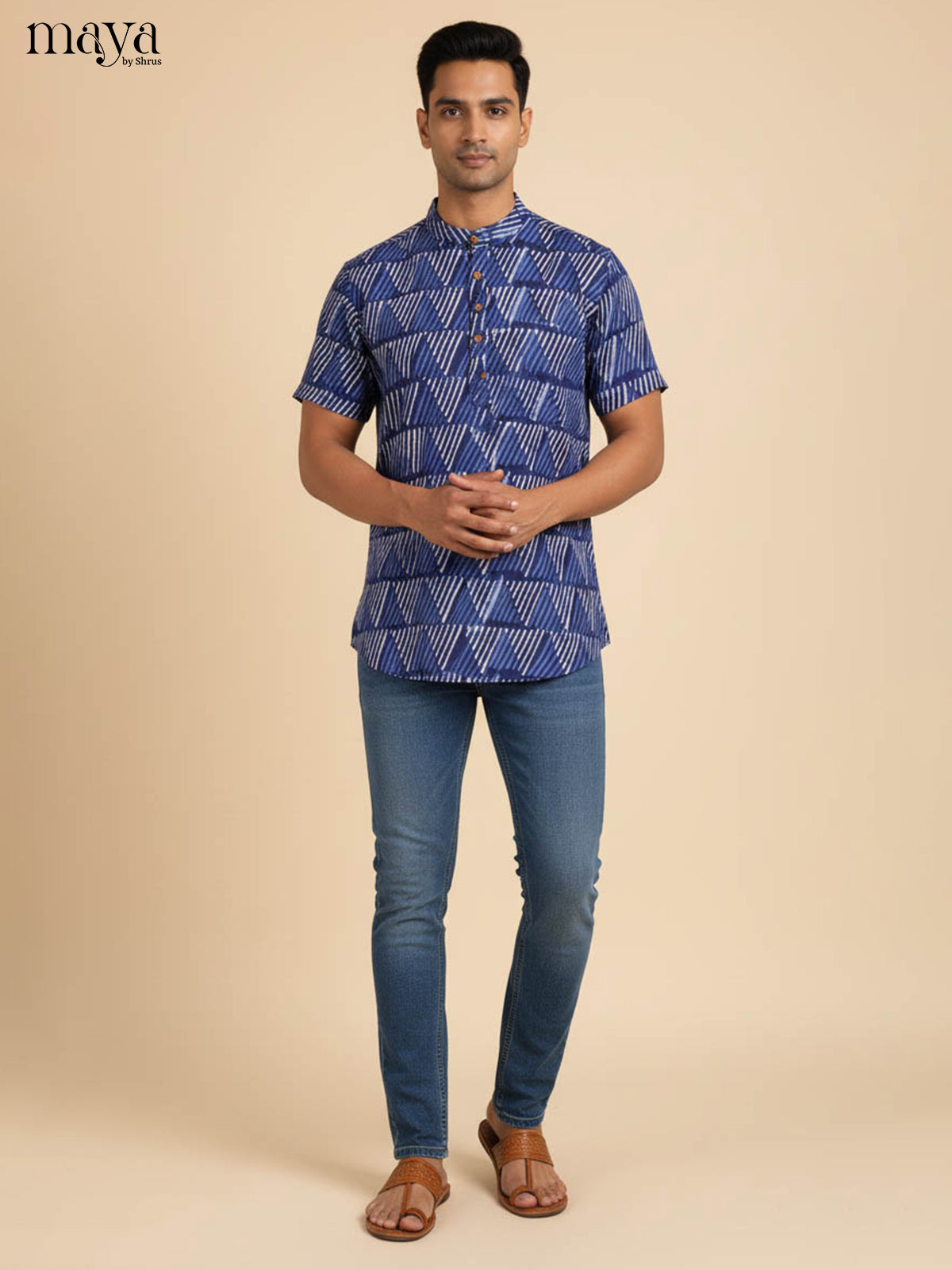 Blue-Readymade Mens Kurta