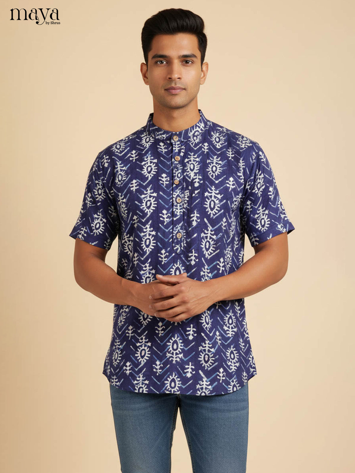 Blue-Readymade Mens Kurta