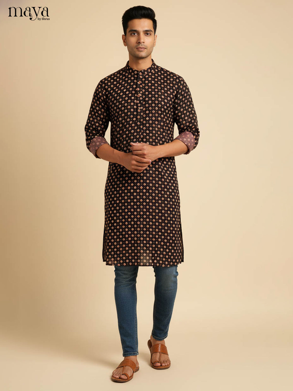Black -Readymade Mens Kurta