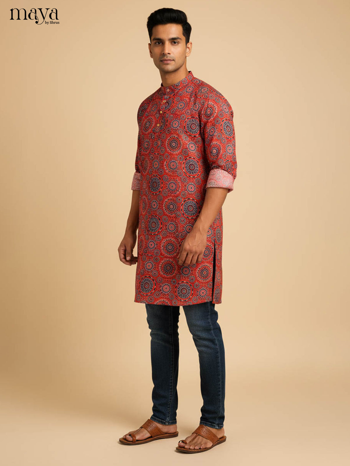 Red -Readymade Mens Kurta