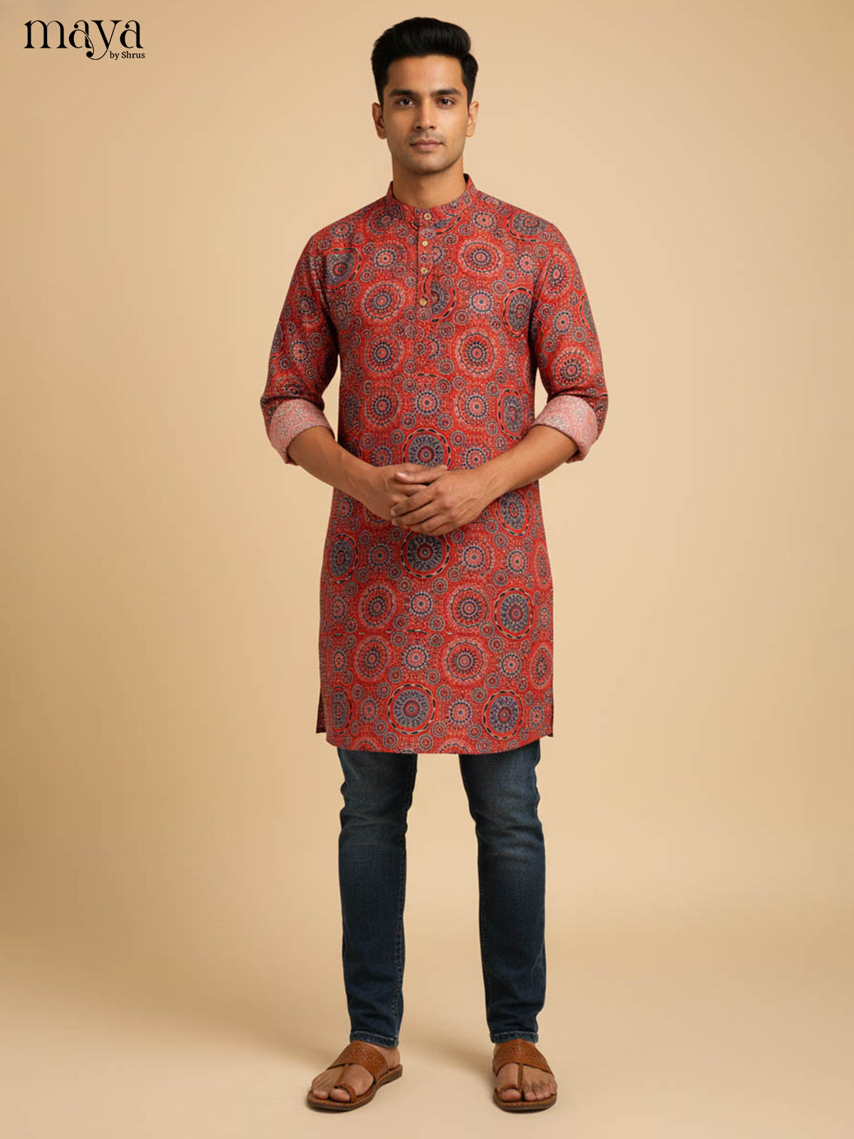 Red -Readymade Mens Kurta