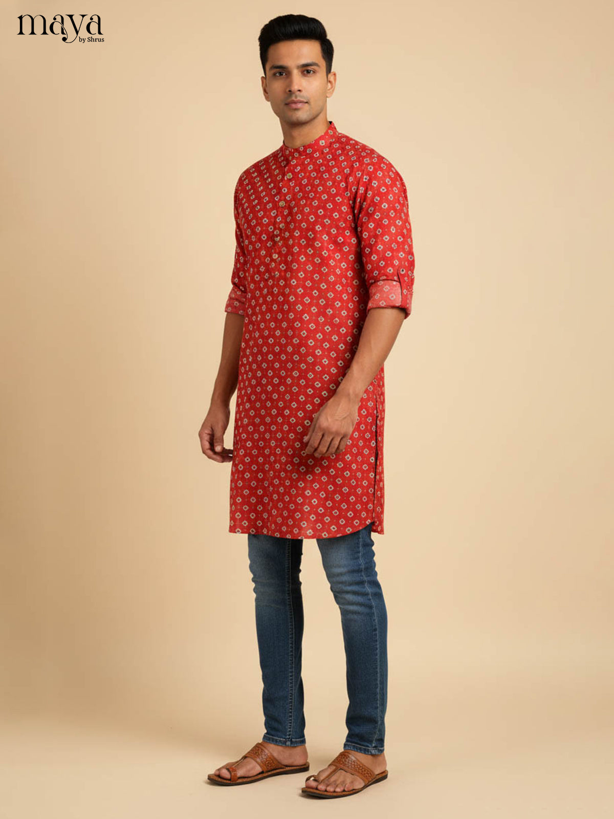 Red-Readymade Mens Kurta