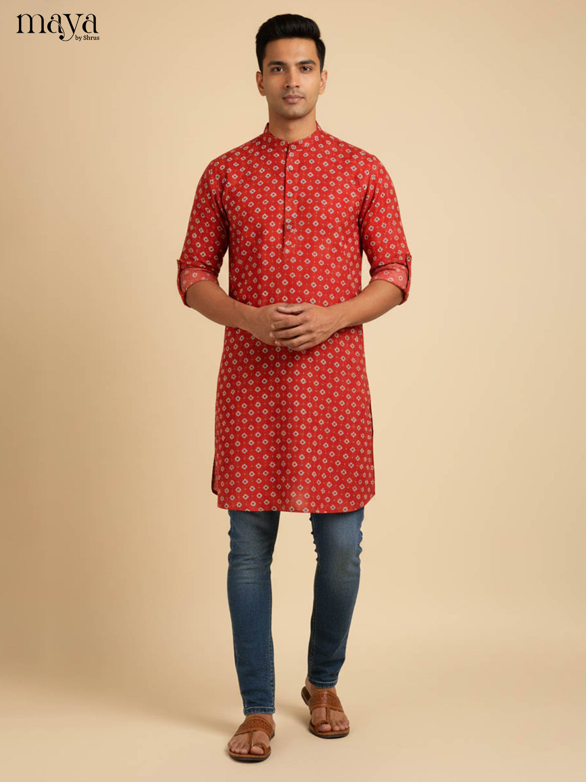 Red-Readymade Mens Kurta