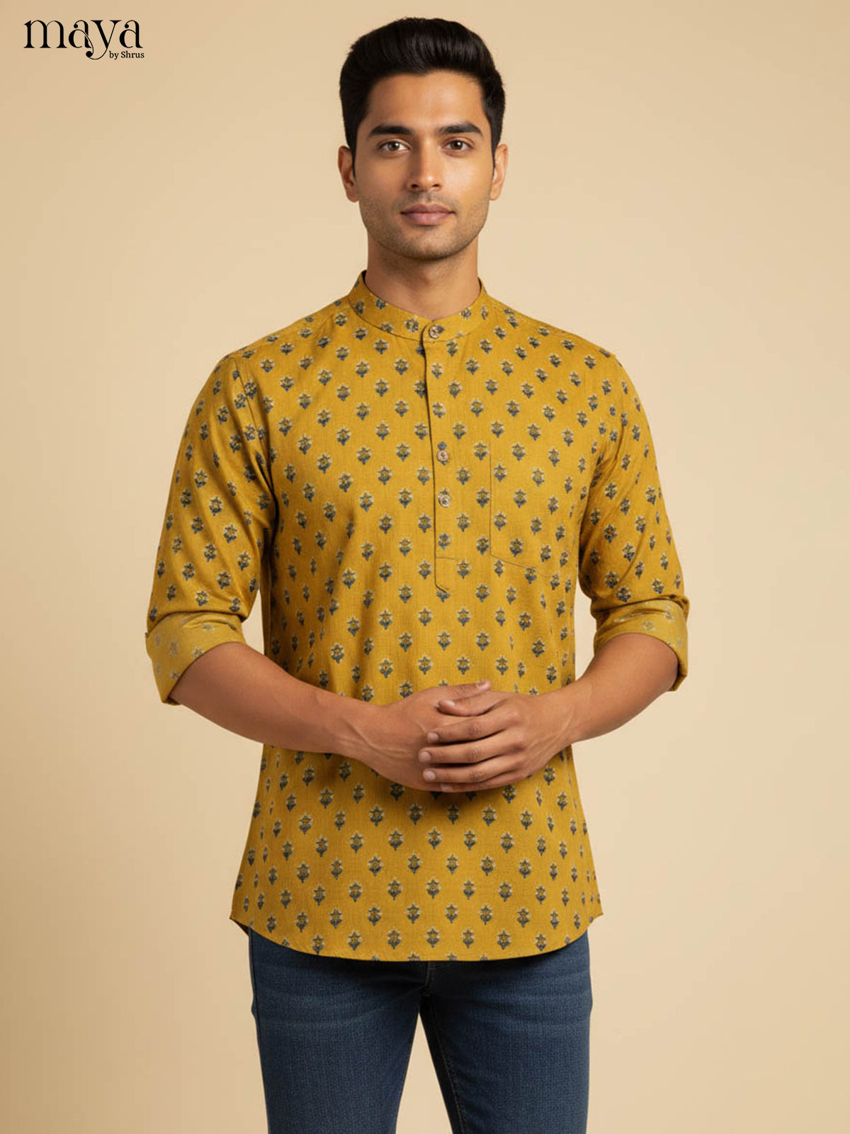 Mustard-Readymade Mens Kurta
