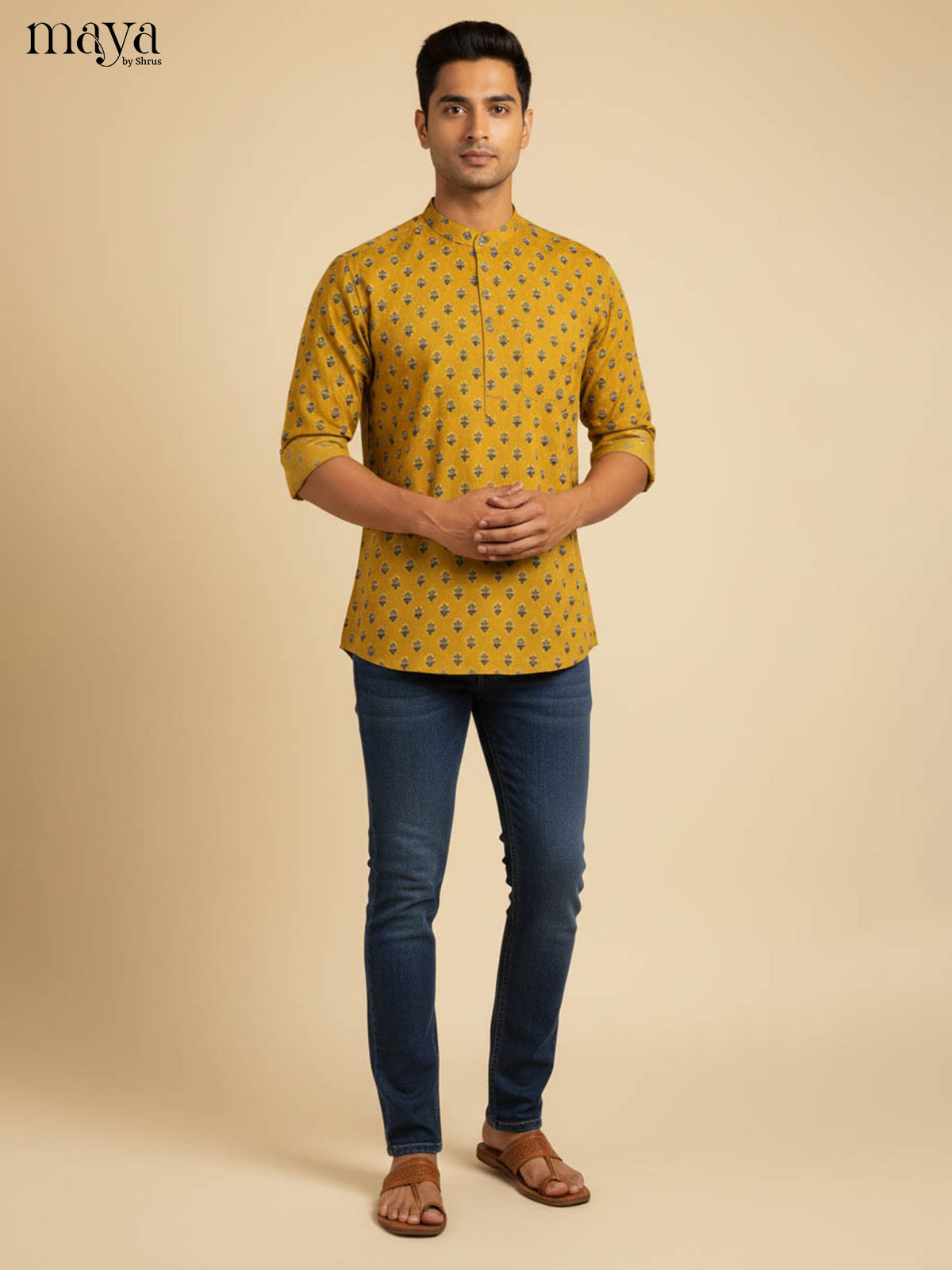 Mustard-Readymade Mens Kurta