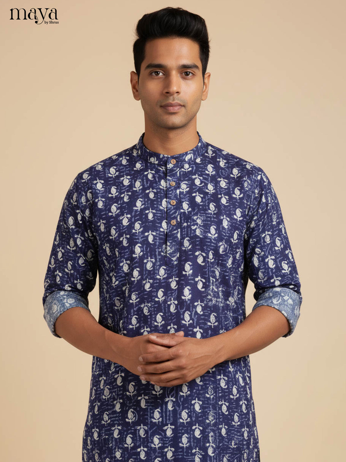 Blue-Readymade Mens Kurta