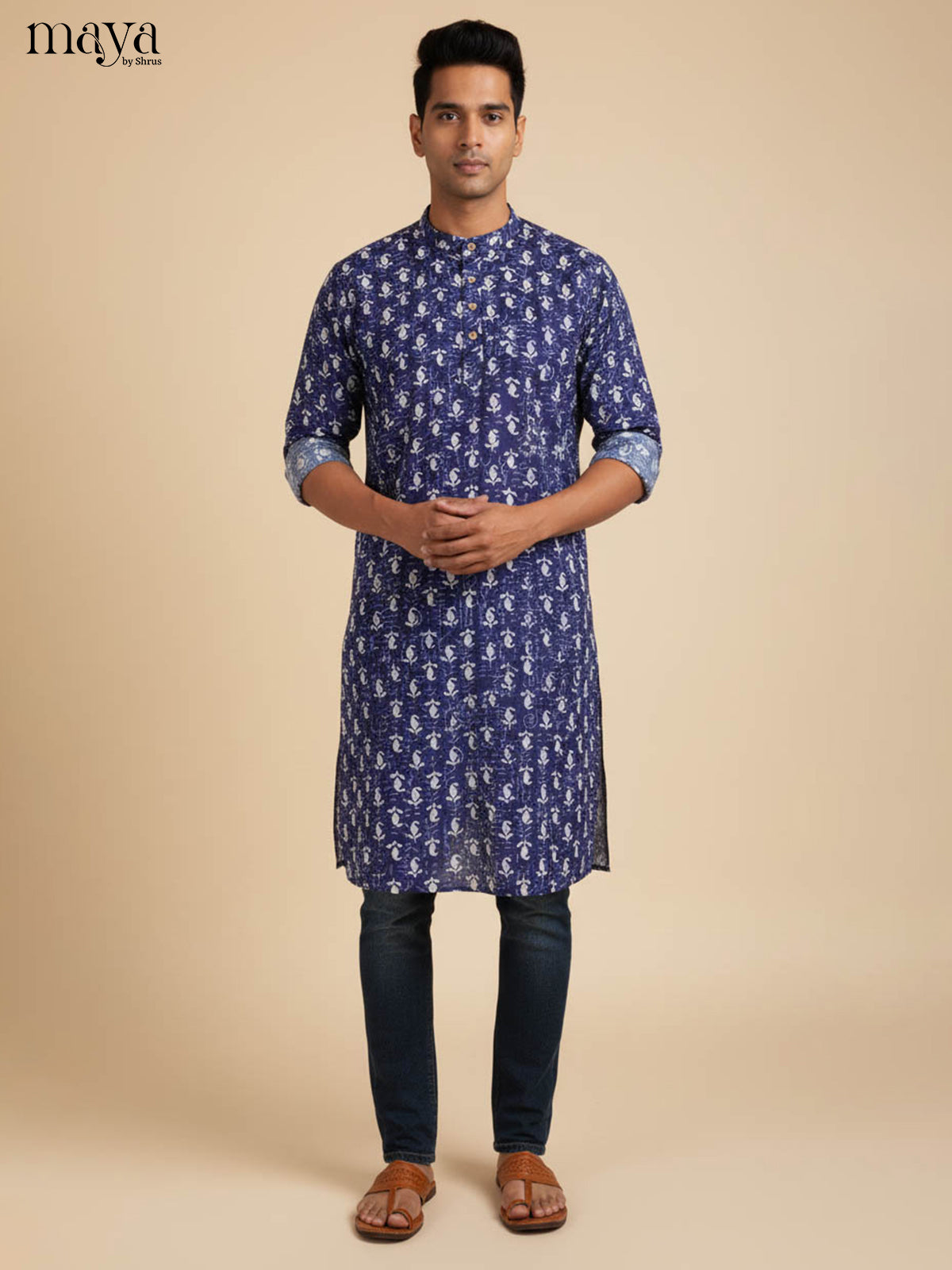 Blue-Readymade Mens Kurta