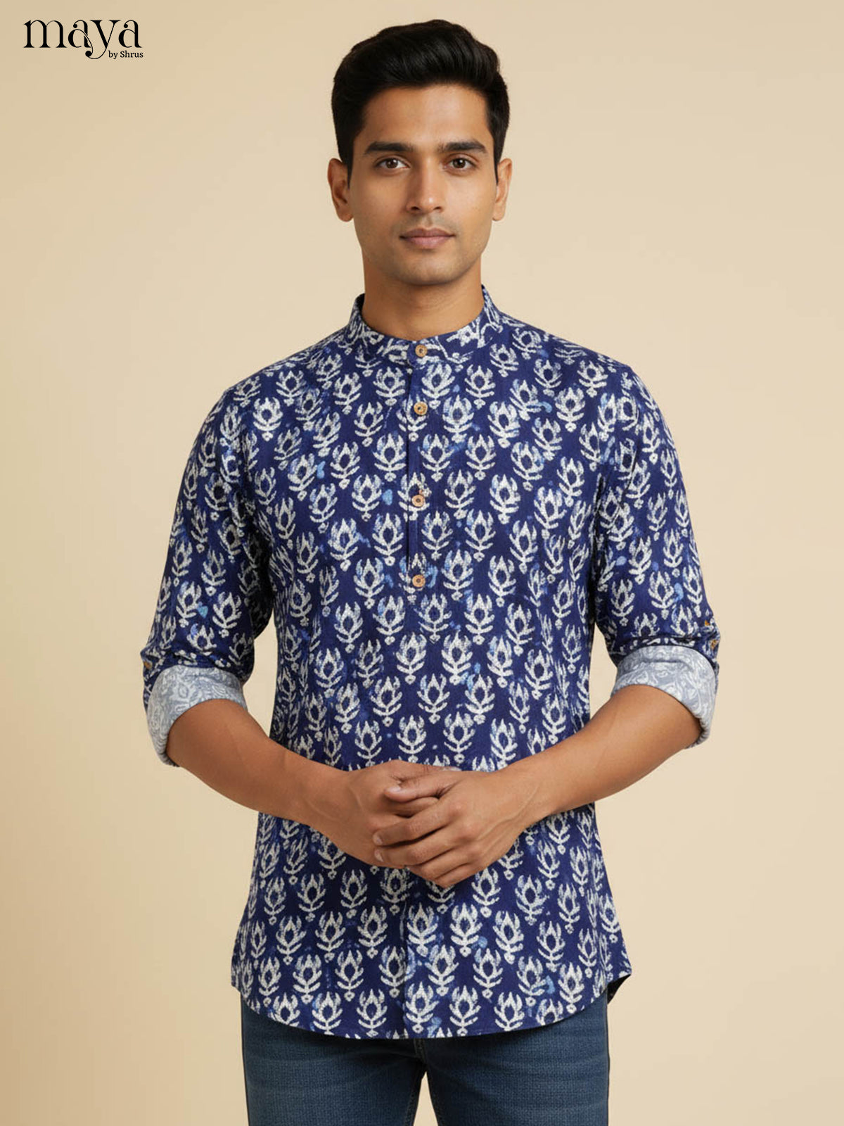Blue-Readymade Mens Kurta