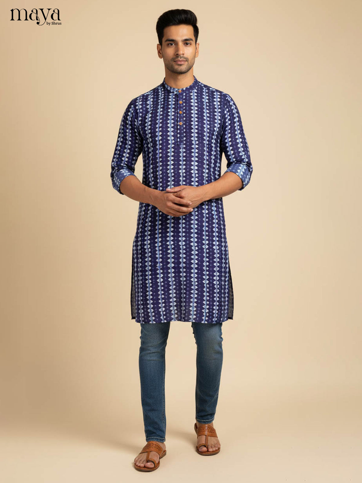 Blue-Readymade Mens Kurta