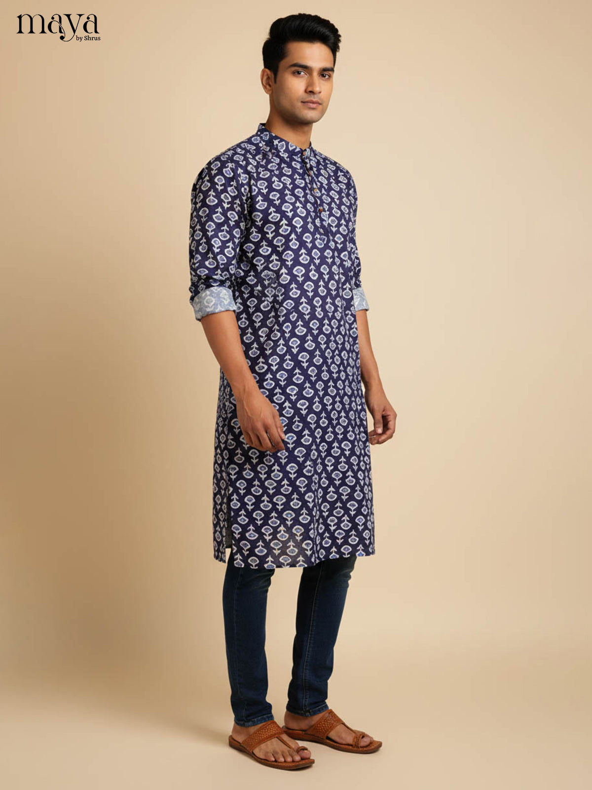 Blue-Readymade Mens Kurta