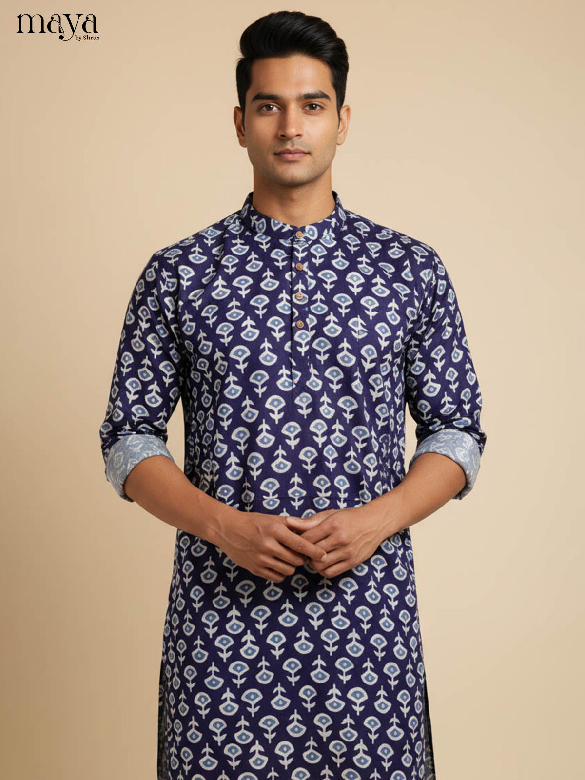Blue-Readymade Mens Kurta