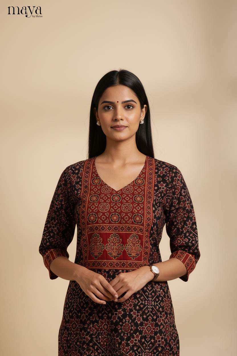 Black & Red -Ajrakh Printed Readymade Kurti