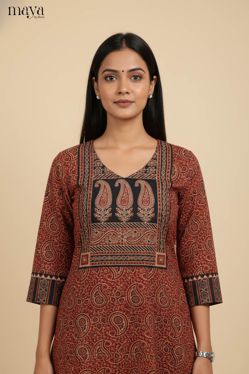 Red & Black- Ajrakh printed Readymade Kurti