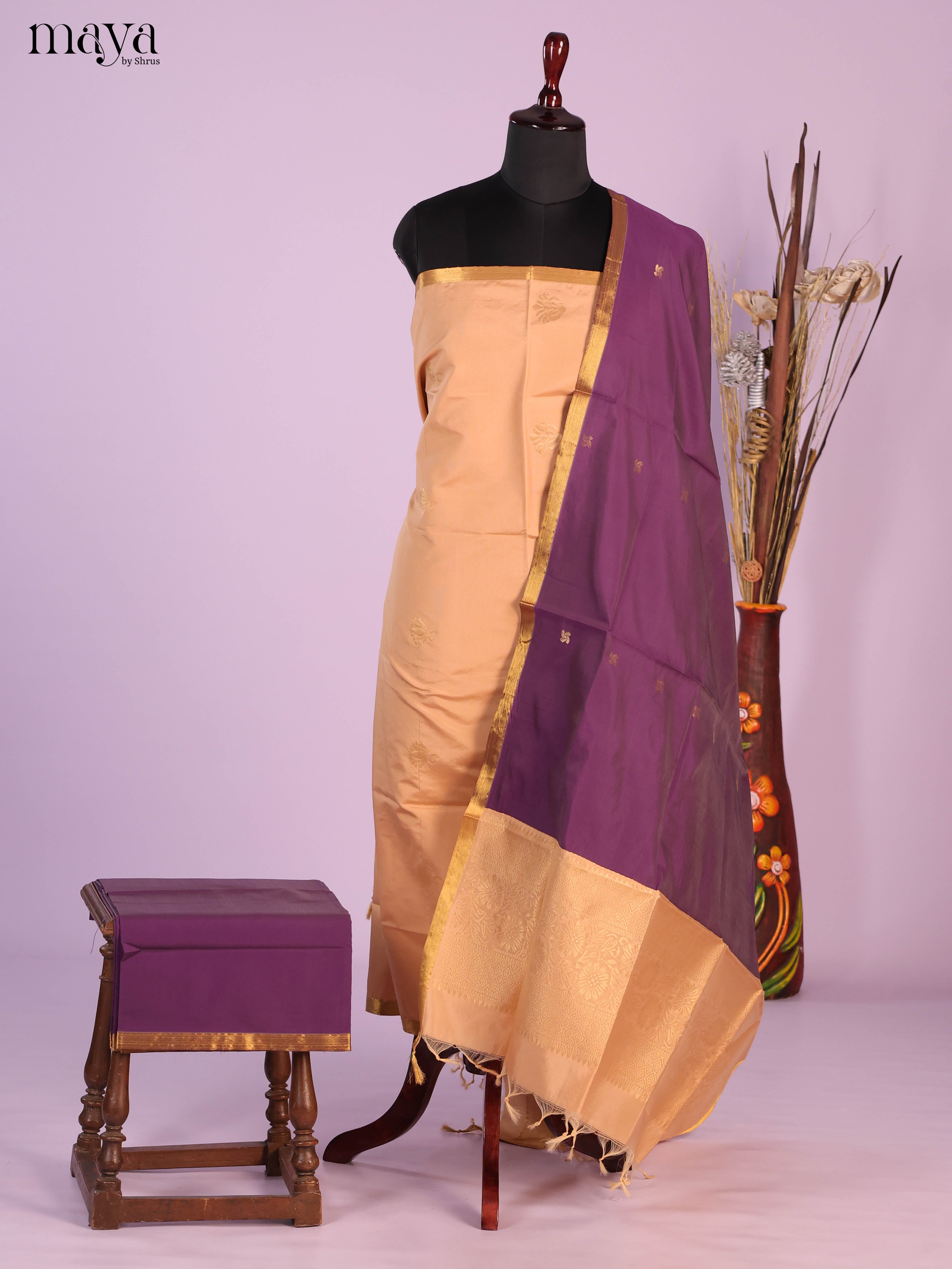 Sandal & Purple-semi softsilk salwar Unstitch
