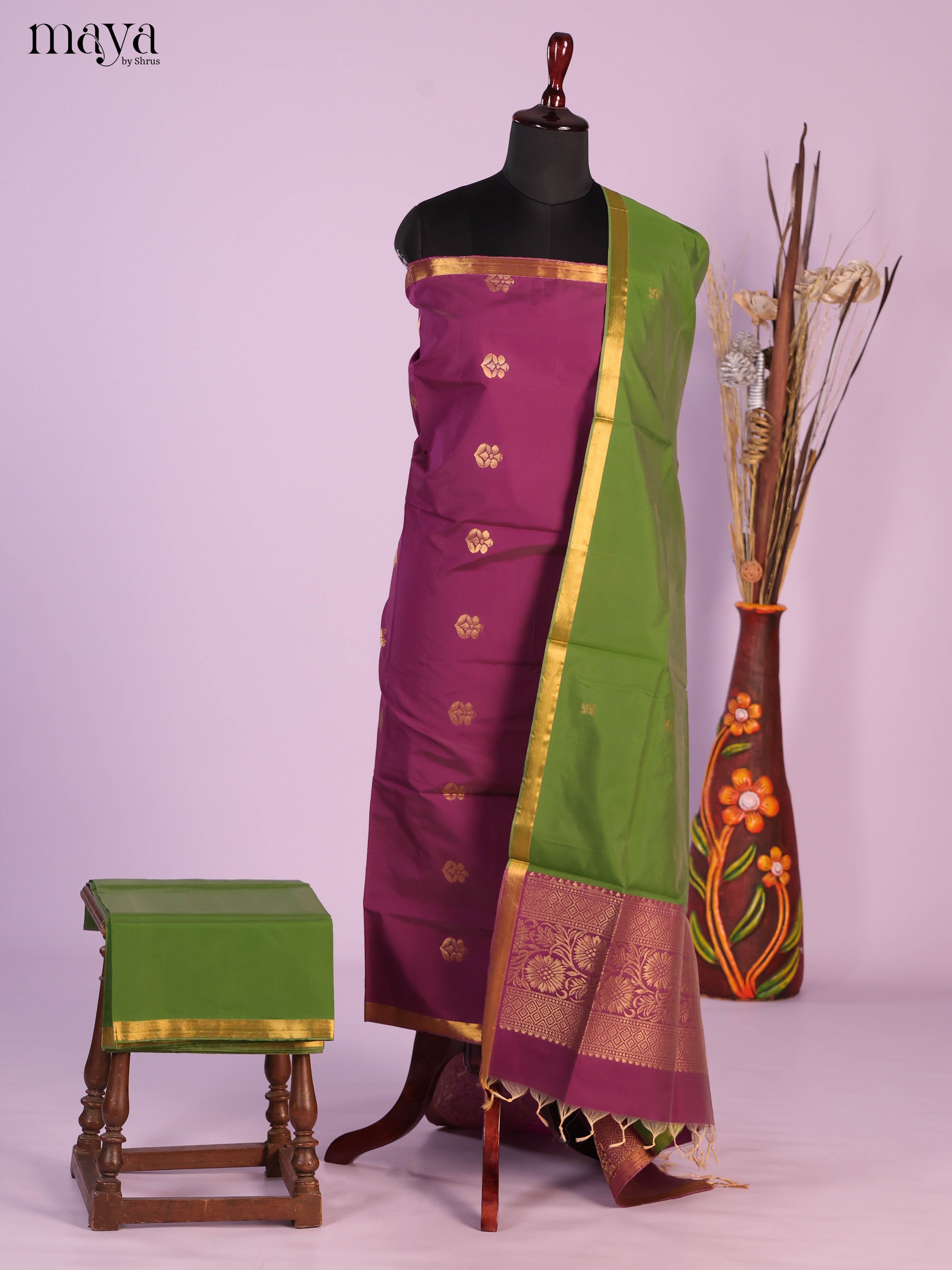Purple & Green -semi softsilk salwar Unstitch