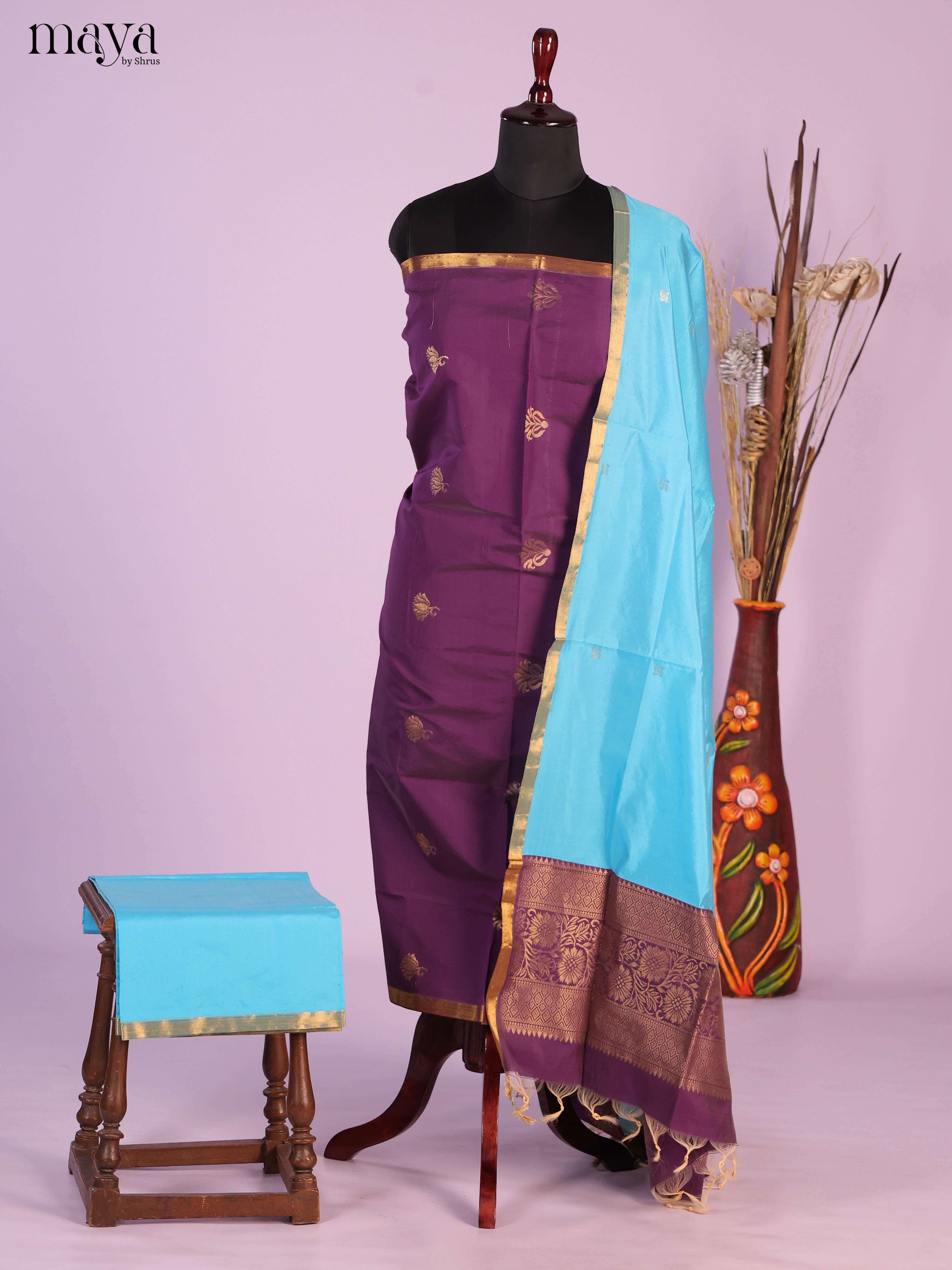 Violet & Blue-semi softsilk salwar Unstitch