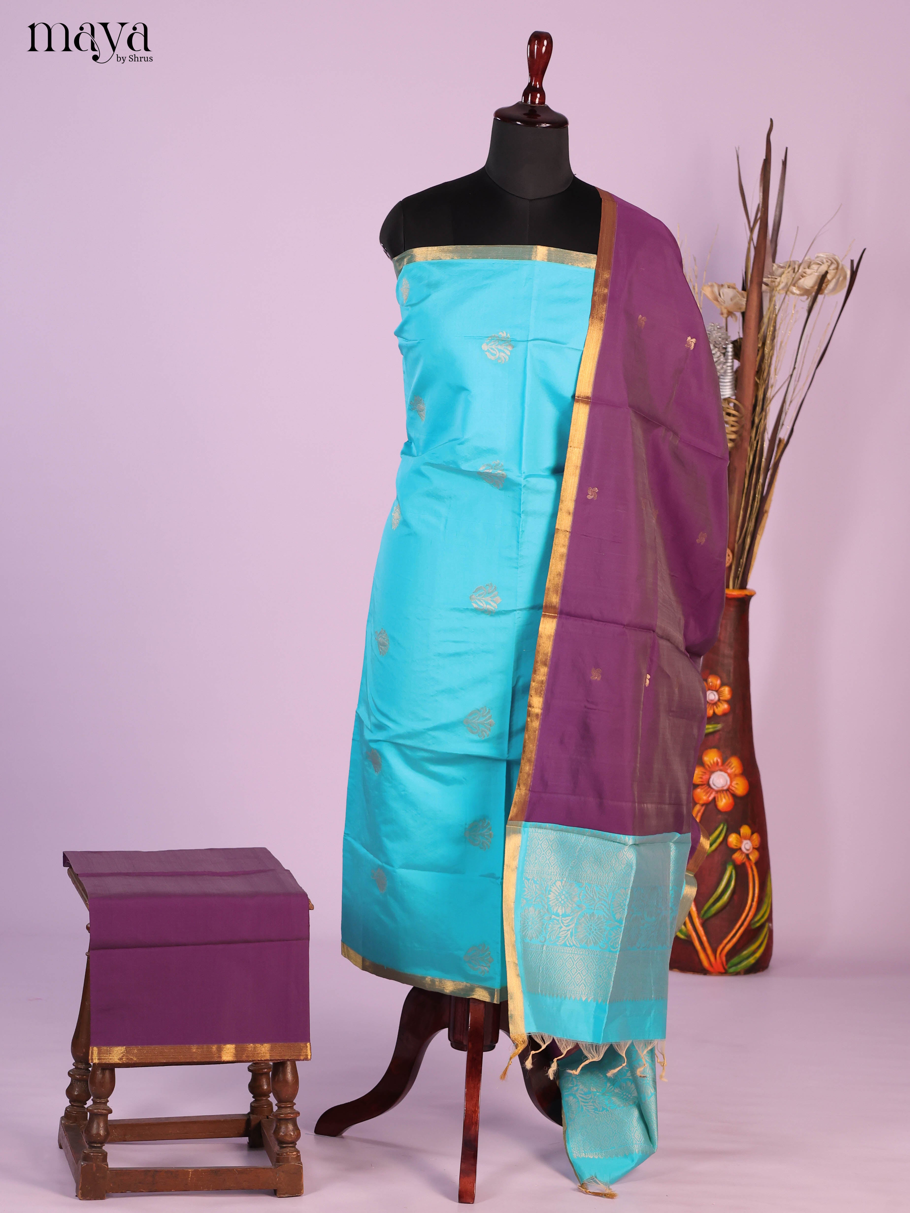 Blue & Purple-semi softsilk salwar Unstitch