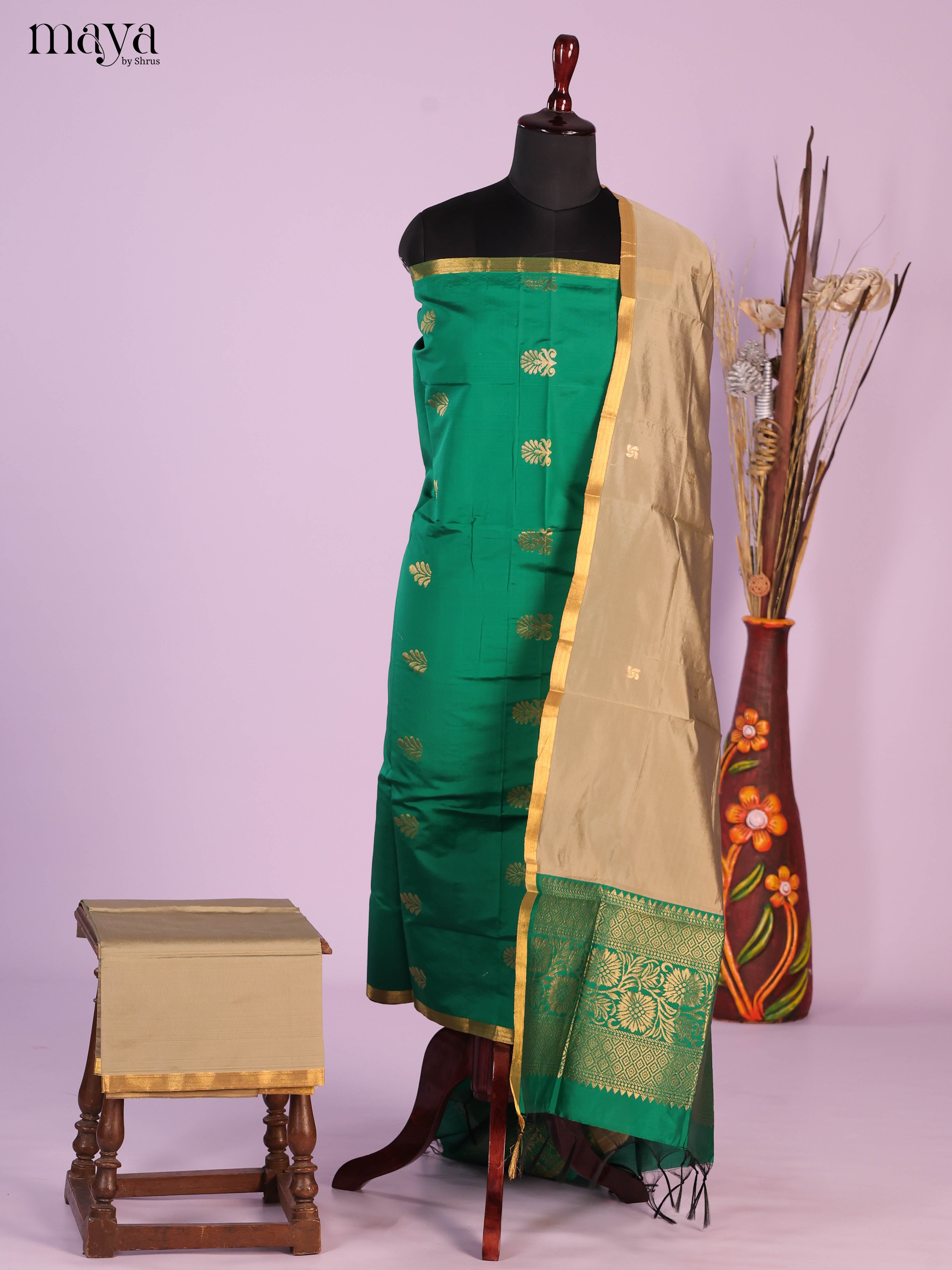 Green & Grey -semi softsilk salwar Unstitch