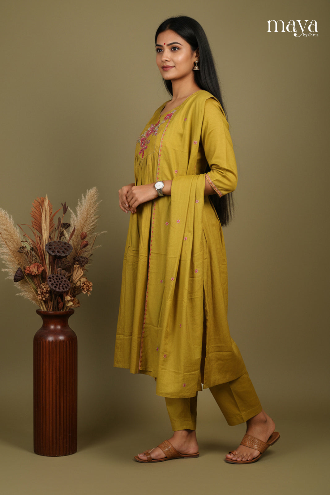 Mehandi Green -Party wear Readymade 3 Piece Salwar Suit