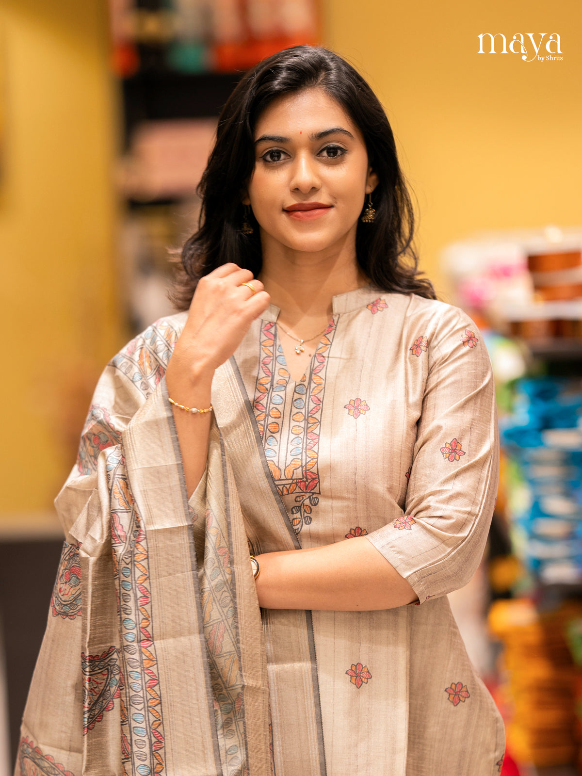 Dusty Brown- Madhubani printed Readymade 3 Piece salwar