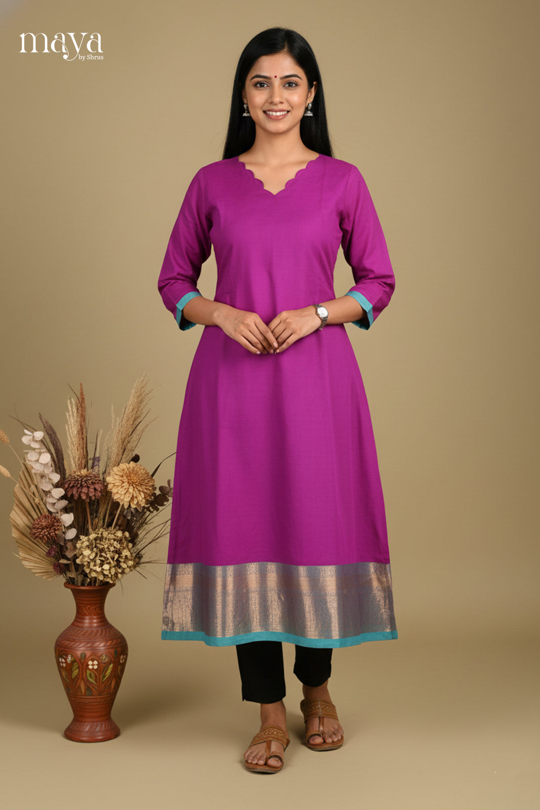 Purple & Blue -Chettinad cotton Readymade Kurti