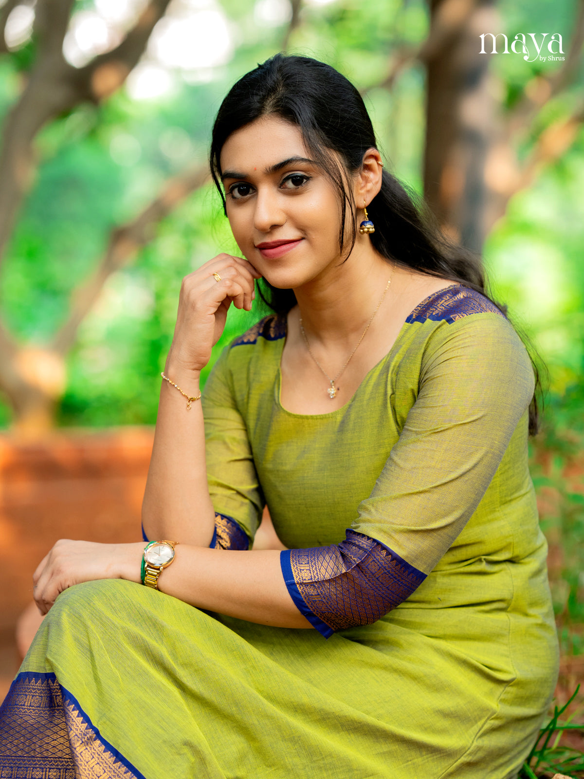 Parrot Green & Blue -Chettinad Cotton Readymade Kurti