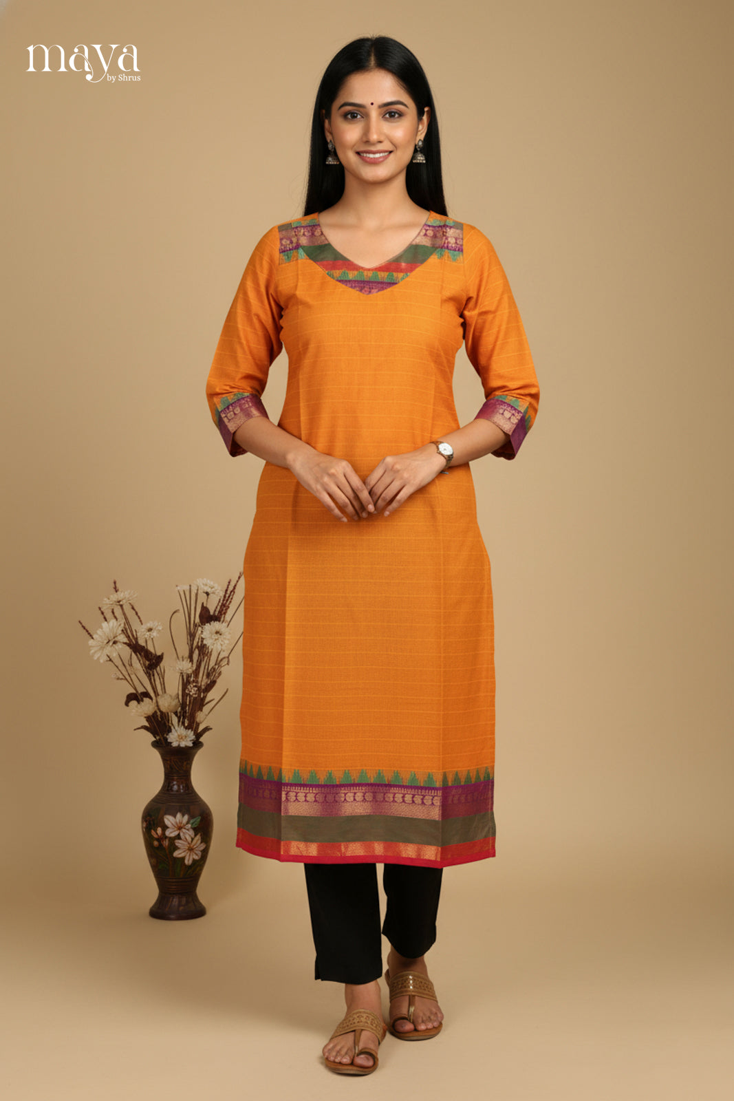 Mustard & Purple -Chettinad Cotton Readymade Kurti