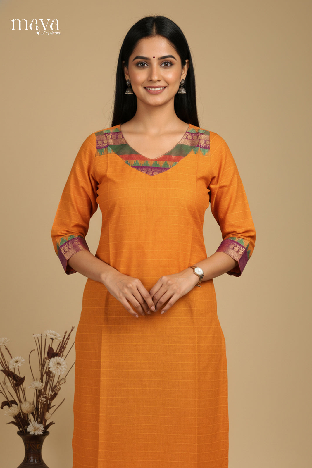 Mustard & Purple -Chettinad Cotton Readymade Kurti