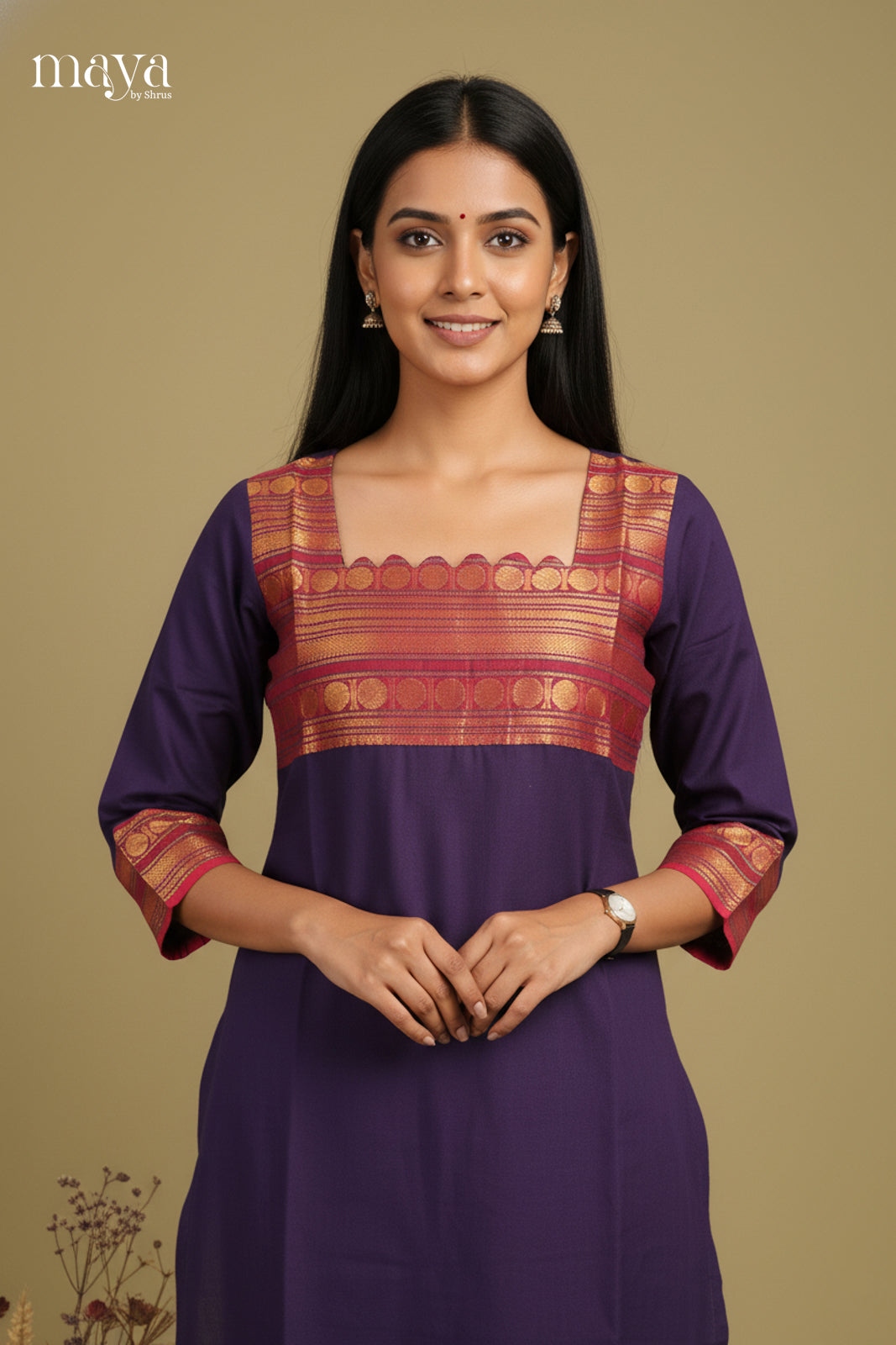 Navy Blue & Purple -Readymade Kurti