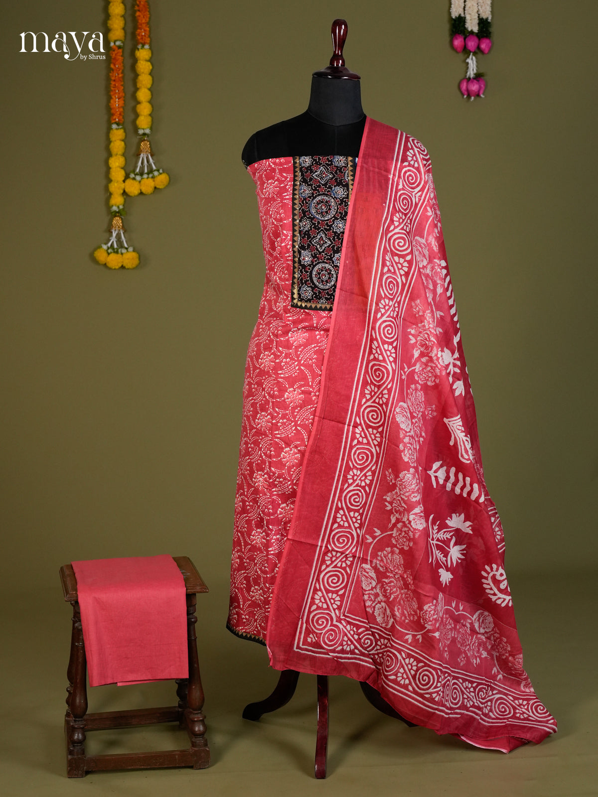 Pink & Black -Ajrakh Salwar Unstitch