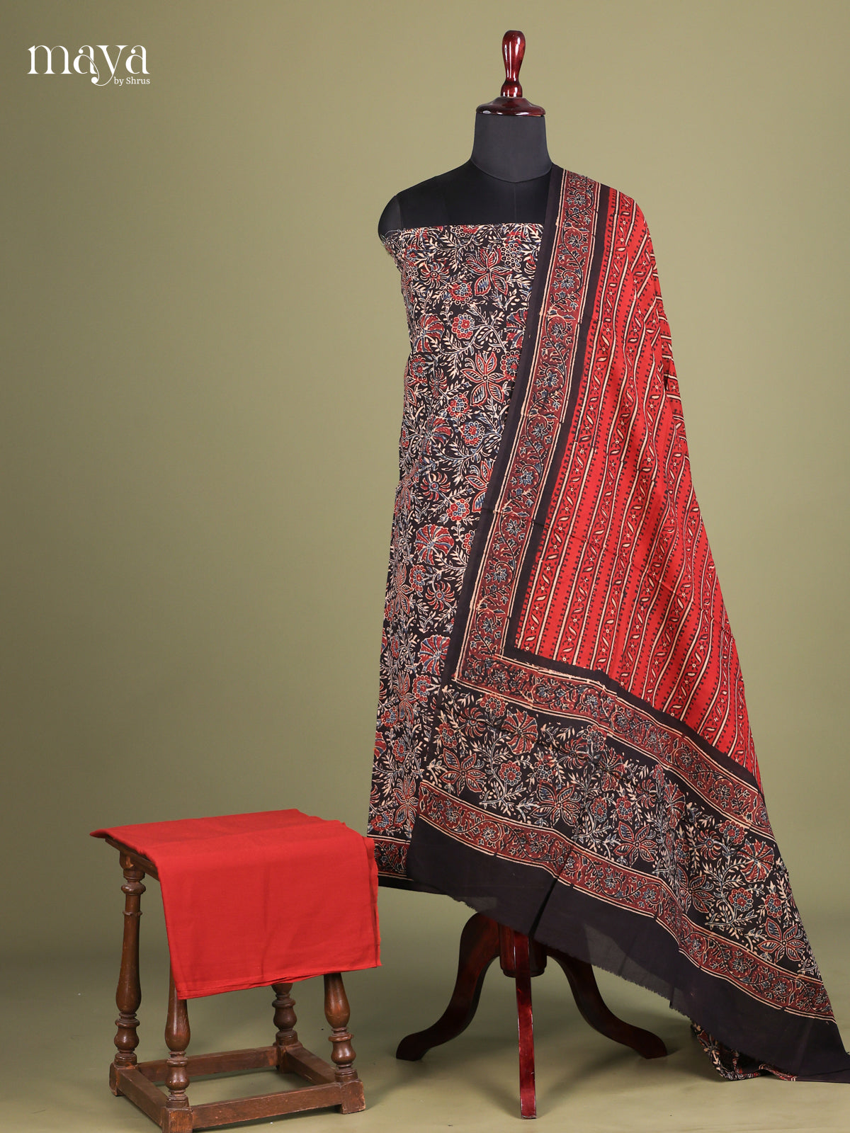Black & Red - Ajrakh Salwar Unstitch