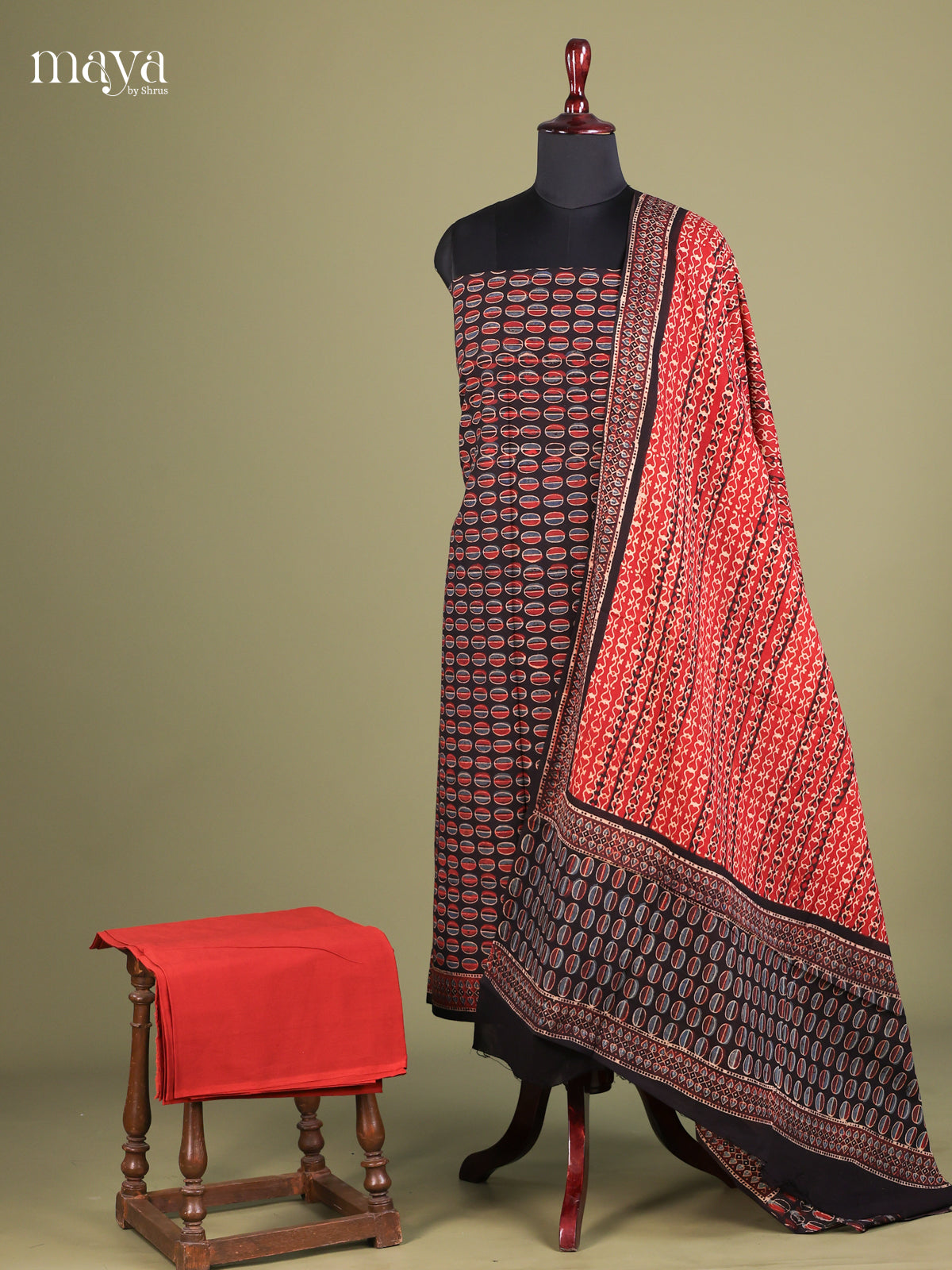 Black & Red - Ajrakh Salwar Unstitch