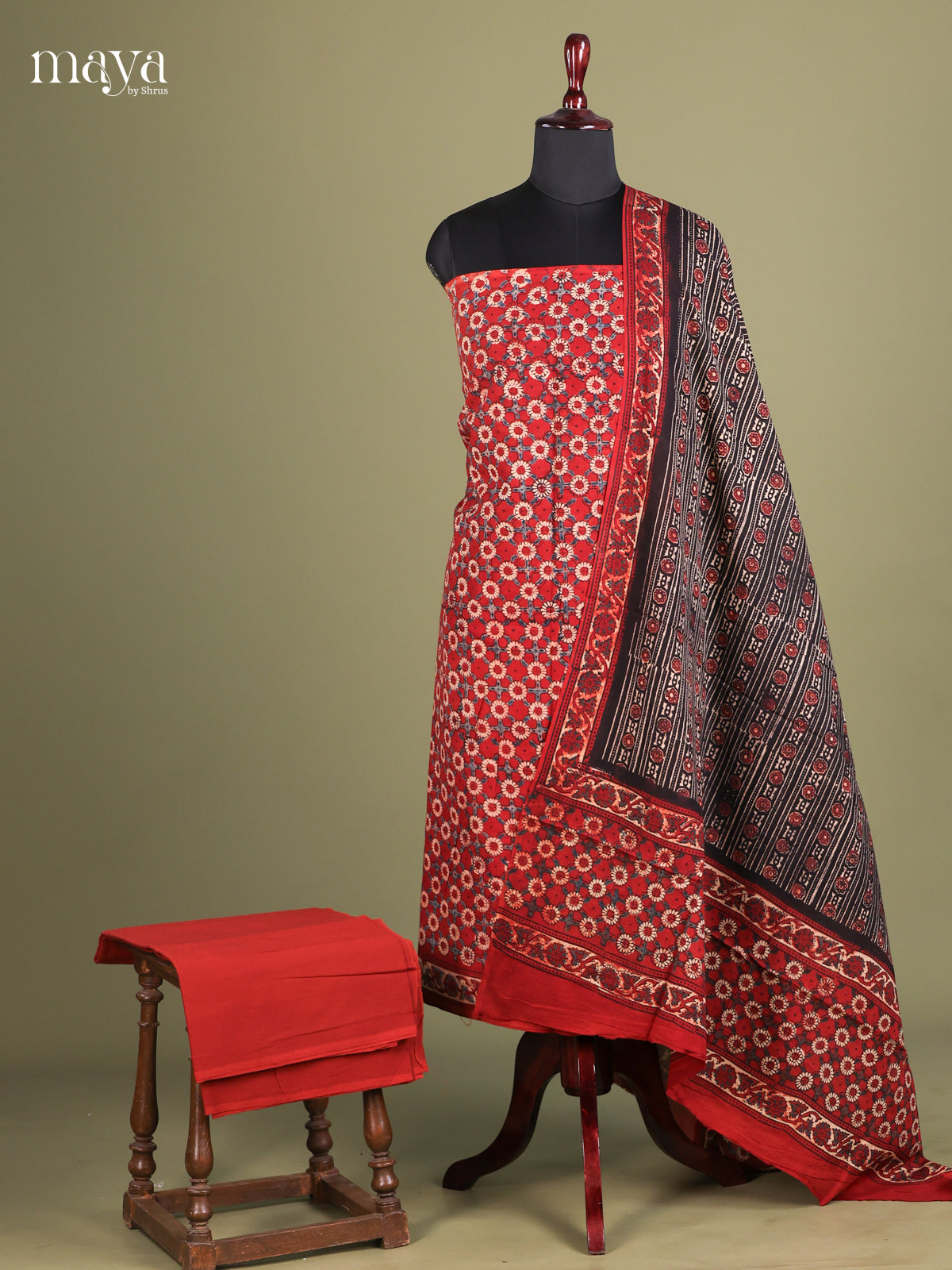 Red & Black -Ajrakh Salwar Unstitch