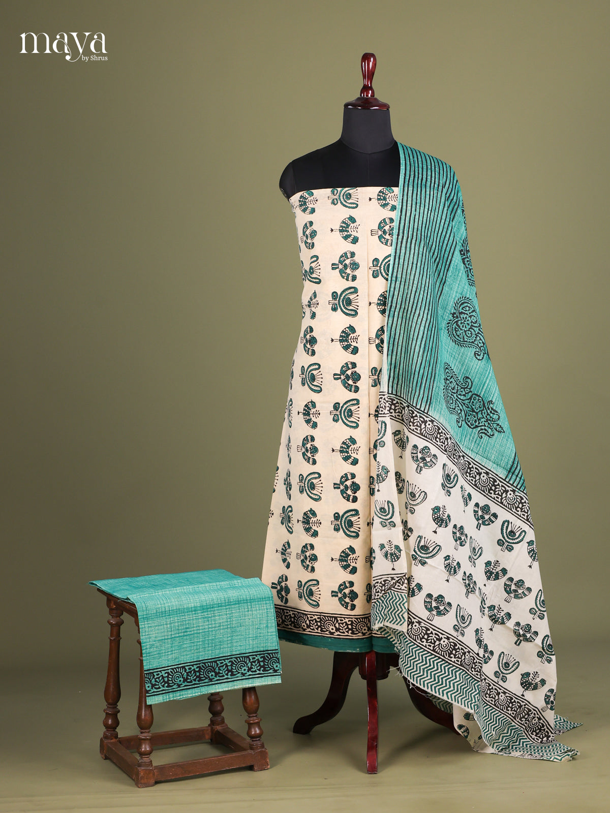 Cream & Sky Blue - Cotton salwar