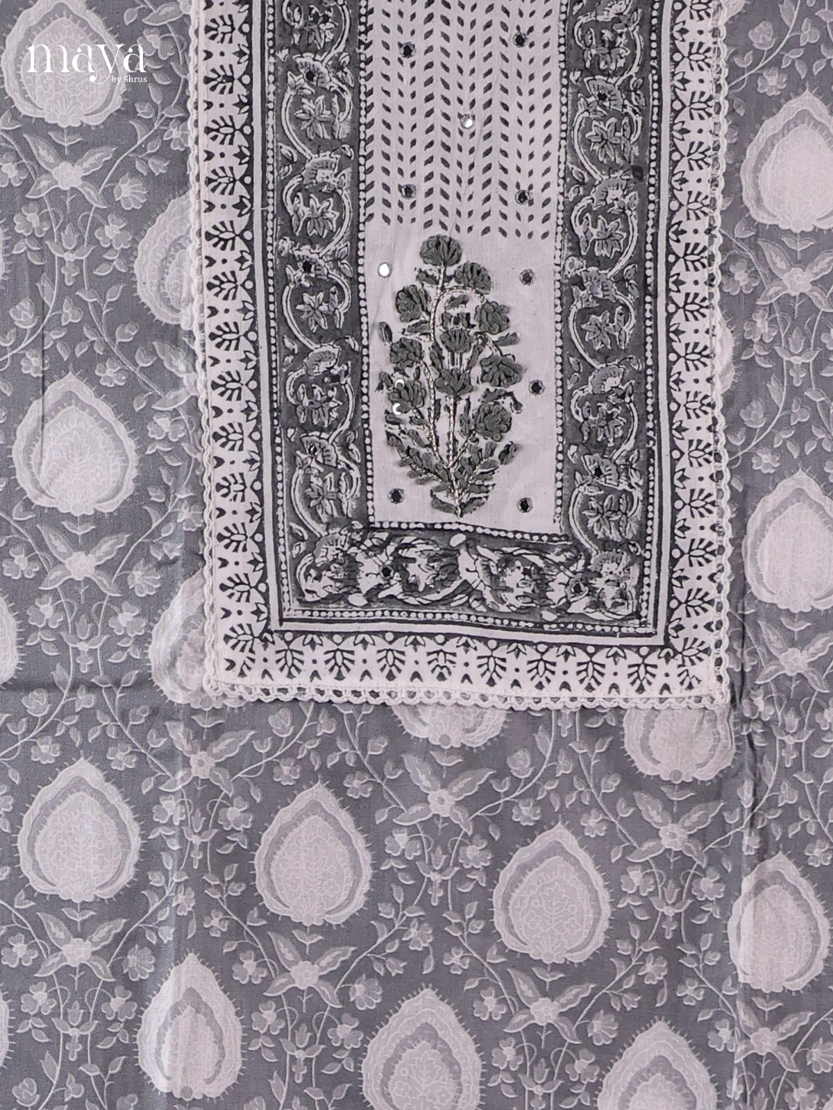Grey & White - Cotton salwar Unstitched